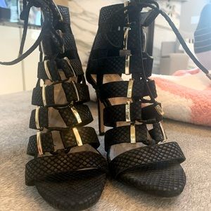 Black snake skin lace up booties